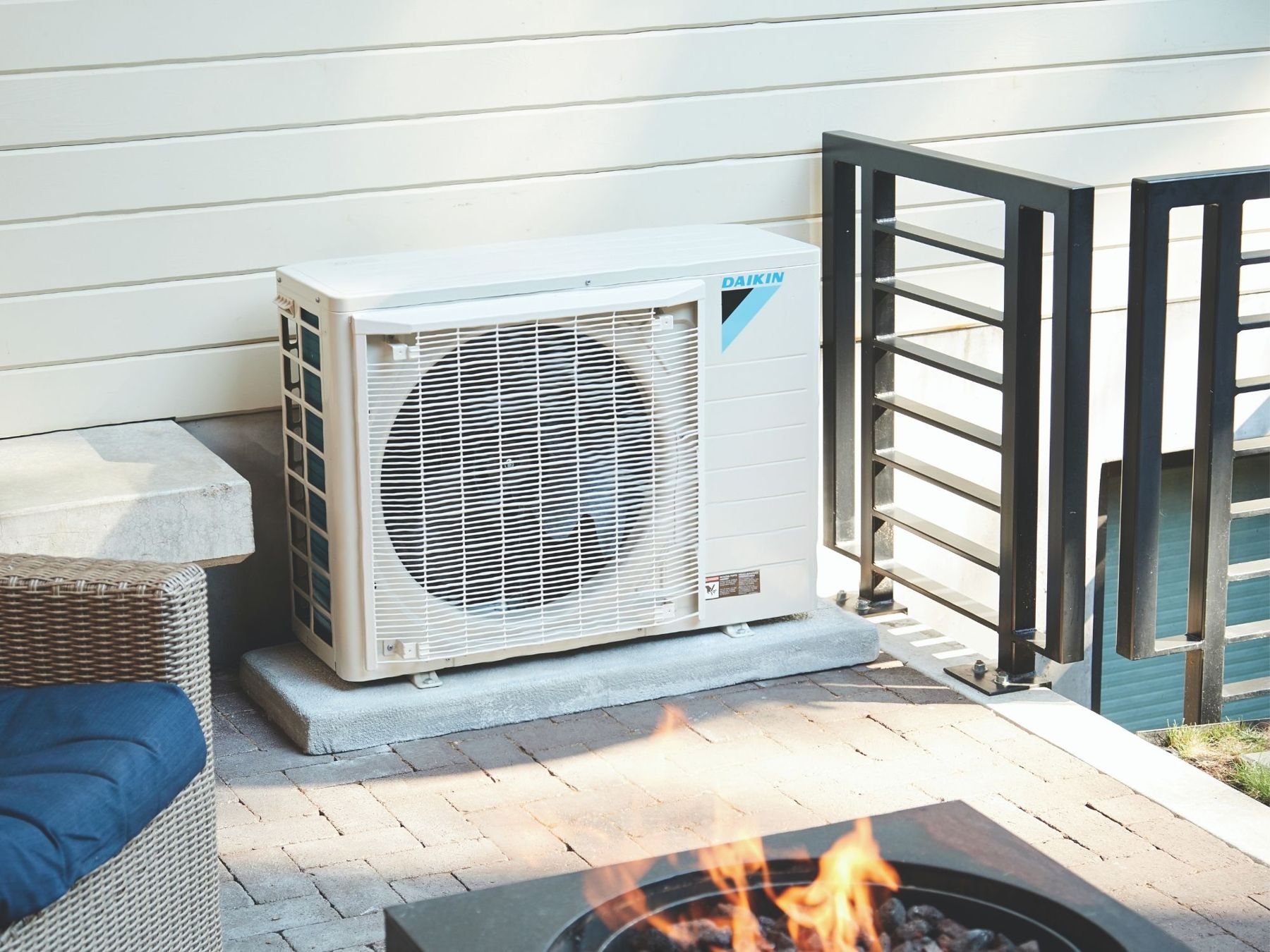 Heat pump installed on a deck